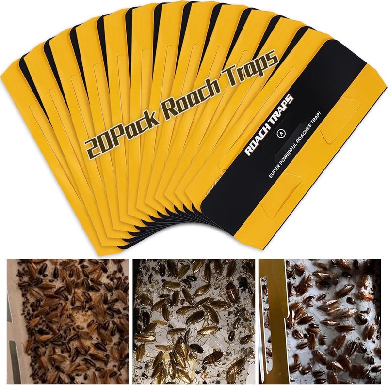 USKICH 20 Pack Roach Traps, Cockroach Traps Indoor Home, Glue Roach Traps, Child & Pets Safe(Upgrade Recipe) - Image 1